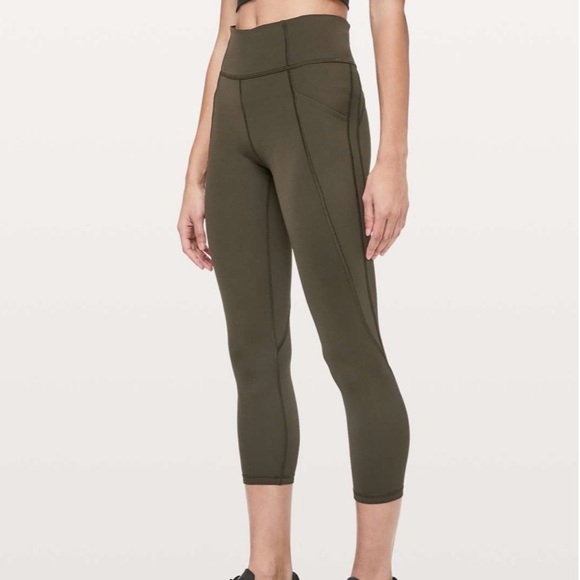 LULULEMON‎ Dark Olive Time To Sweat Crop 23" Luxtreme Active Running Leggings 4 - Picture 1 of 16